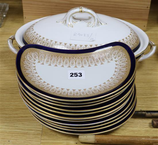 Eleven Royal Worcester crescent plates and a tureen